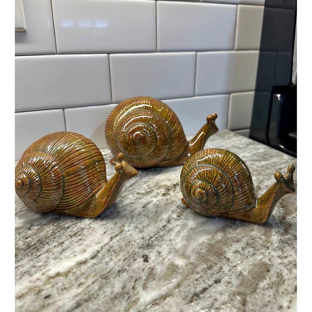 Vtg Rare MCM Set/3 Ceramic Snails 70’s Snail Mom,‎ Dad & Child Family Signed